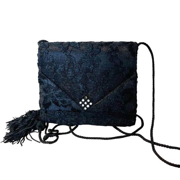 La Regale Lace Mini Tassel Evening Bag Purse Black - Picture 1 of 12